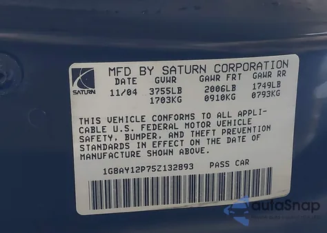 2005 Saturn Ion Red Line from USA, damaged, VIN 1G8AY12P75Z132893